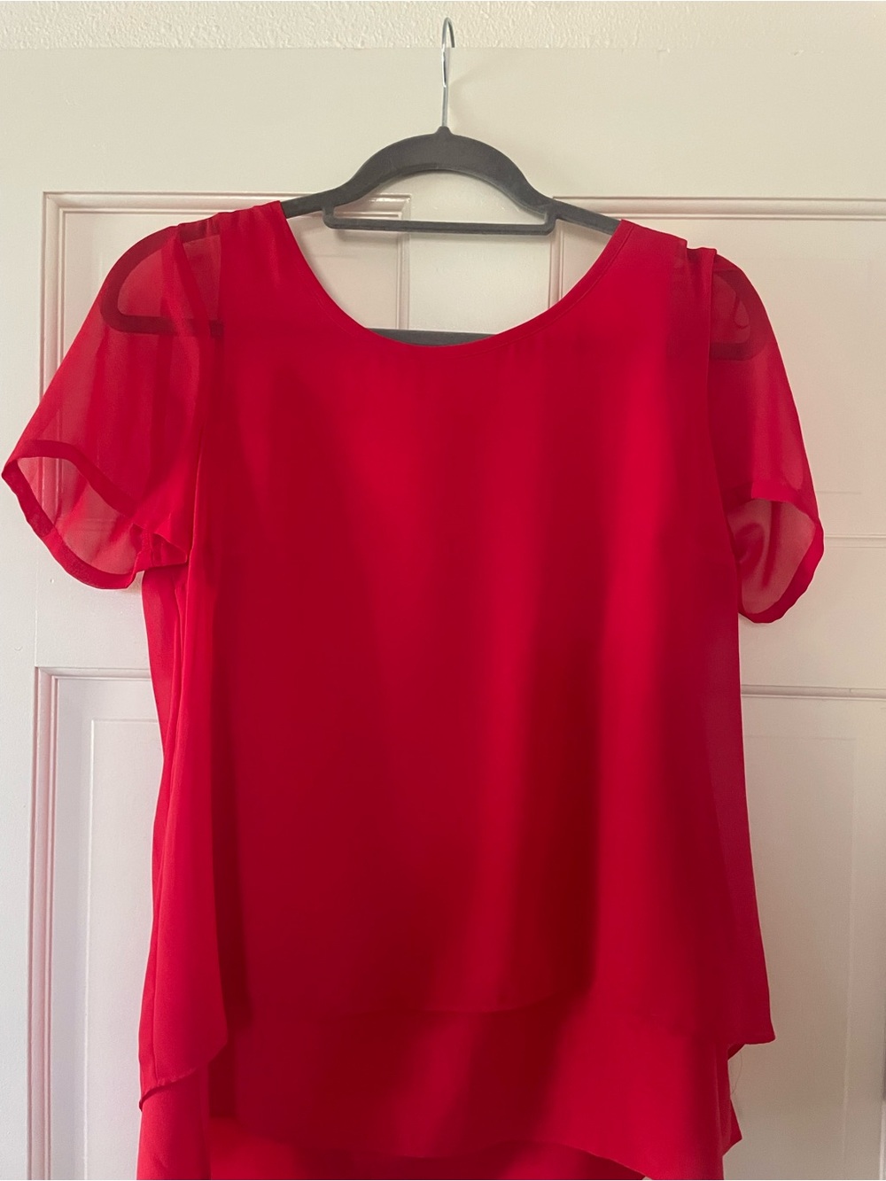 Dana Buchman Bright Red Layered Chiffon Blouse
